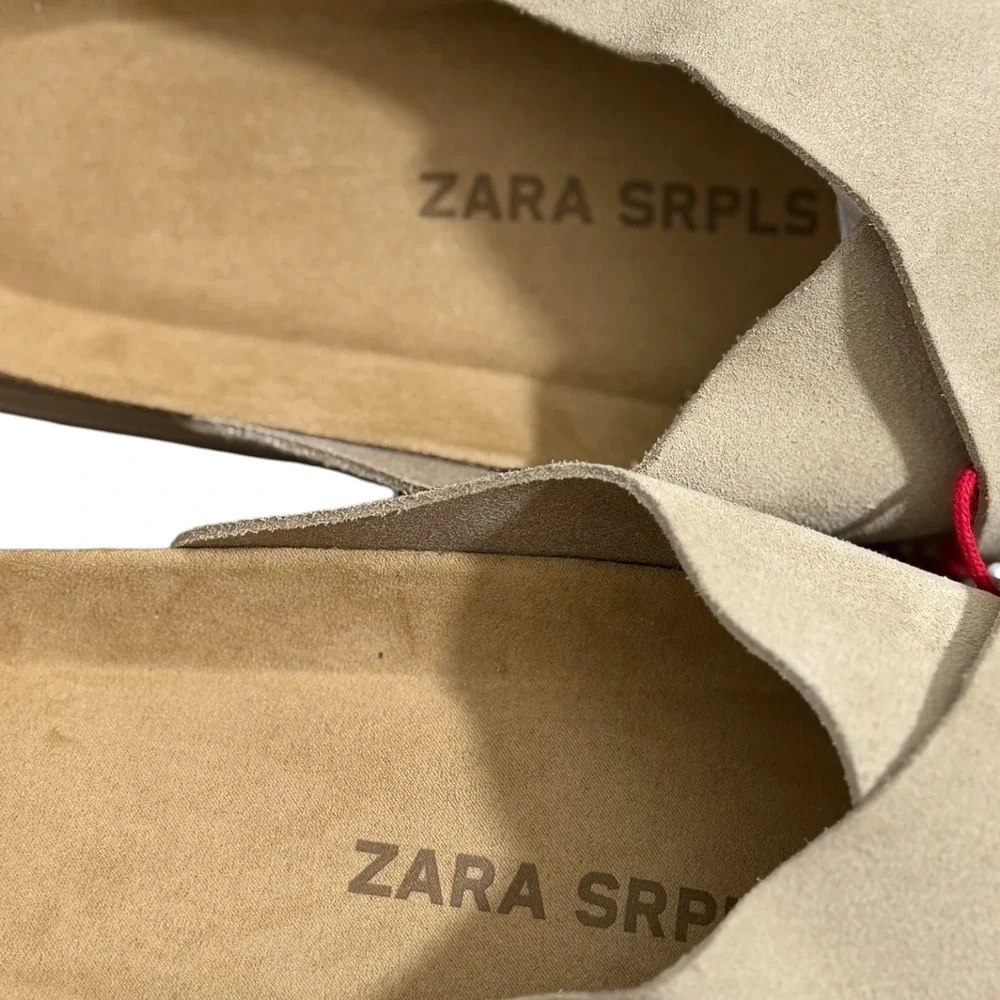 Zara SRPLS Suede Leather Criss-Cross Slide Sandals Sand Beige Mules Men's 11 NWT